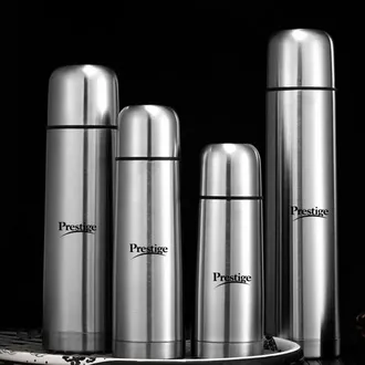 Prestige Thermopro Flask, Stainless Steel Insulated Hot or Cold Bottle Flask, 350 ml,500ml, 750ml & 1000ml, Silver vacuum flask