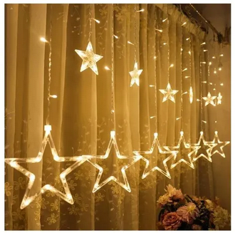 badge Golden Big Star Curtain Light, 12 Hanging Golden Star String Lights, Fairy Lights